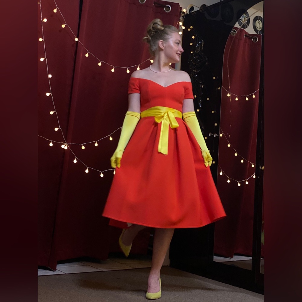 💃 Asos Off The Shoulder Sweetheart Bardot Red Prom A-line Full Skirt Dress - Picture 9 of 11